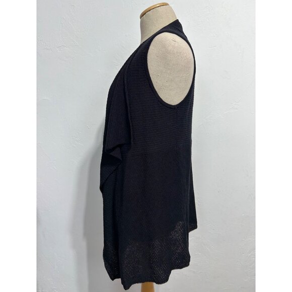 Eileen Fisher Women's Medium Black Open Front Sleeveless Wool Cardigan Vest - Picture 2 of 5